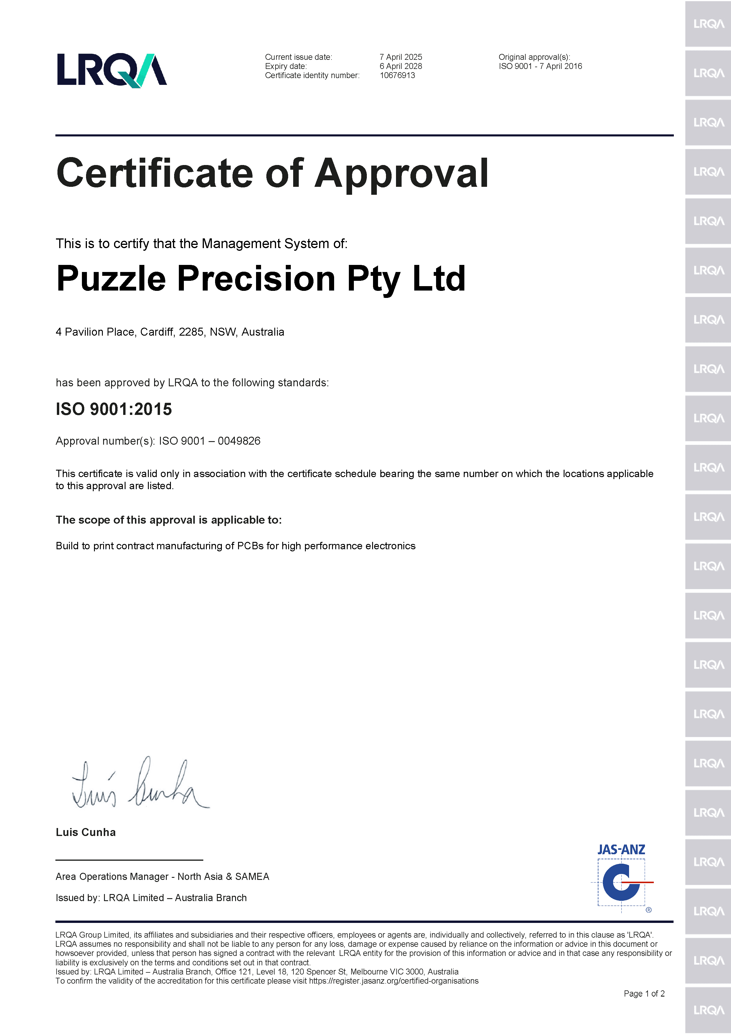 ISO 9001 certificate