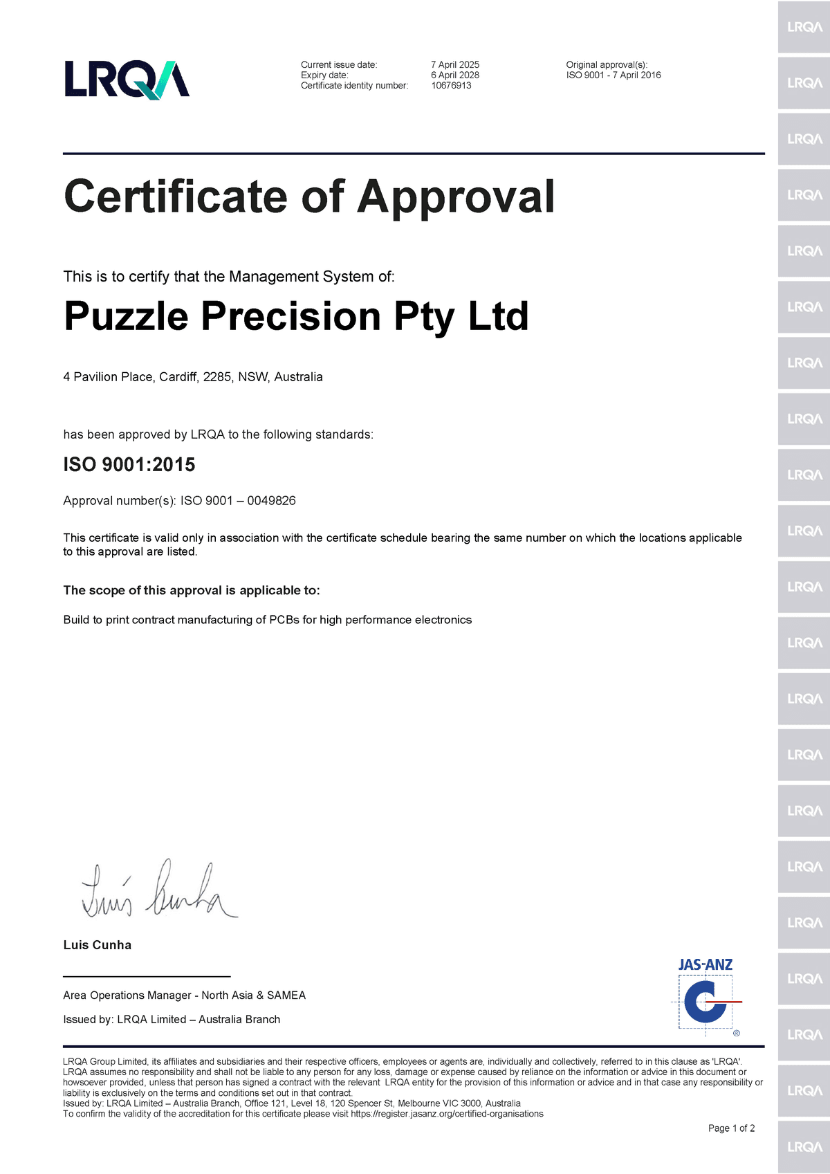 ISO 9001 certificate